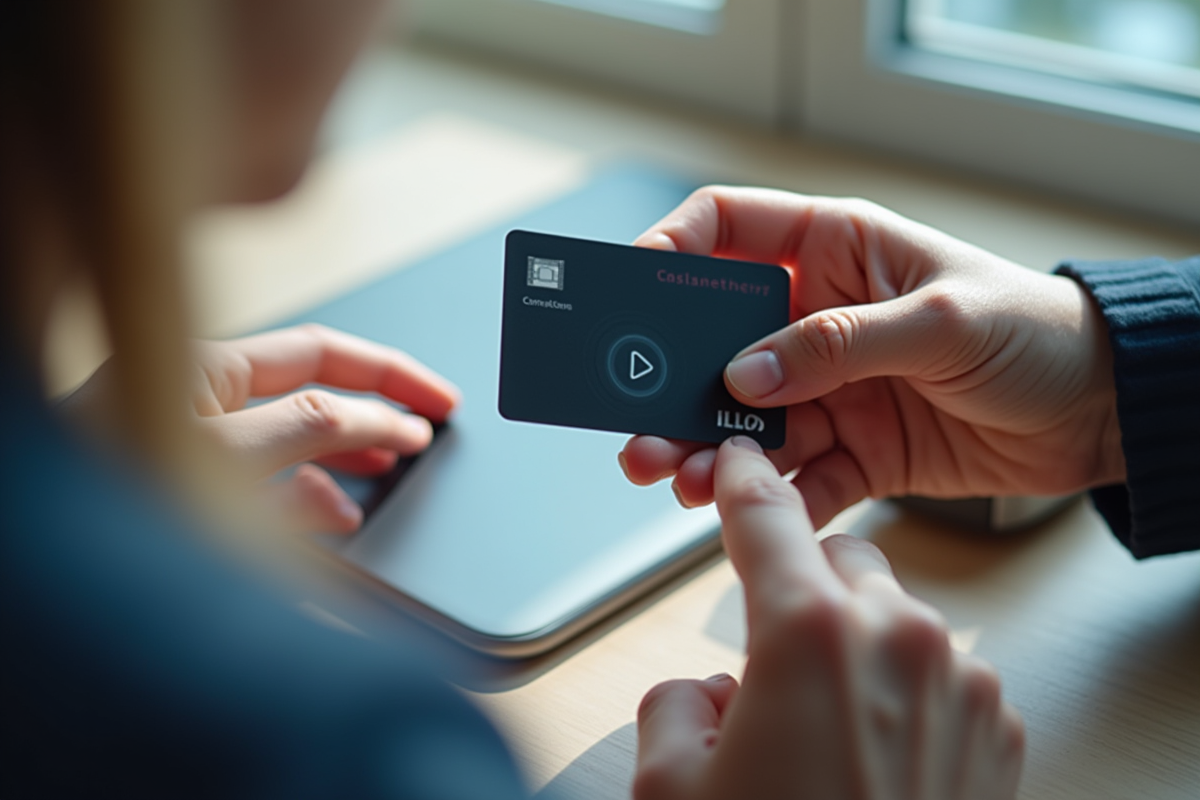 Mains tenant une carte bancaire et un téléphone avec validation
