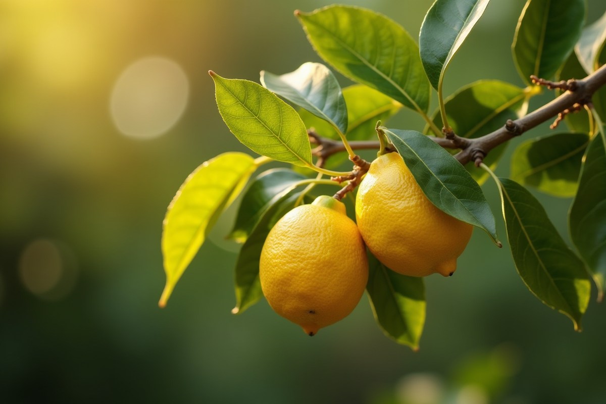 Branche de citronnier saine avec feuilles jaunes en gros plan