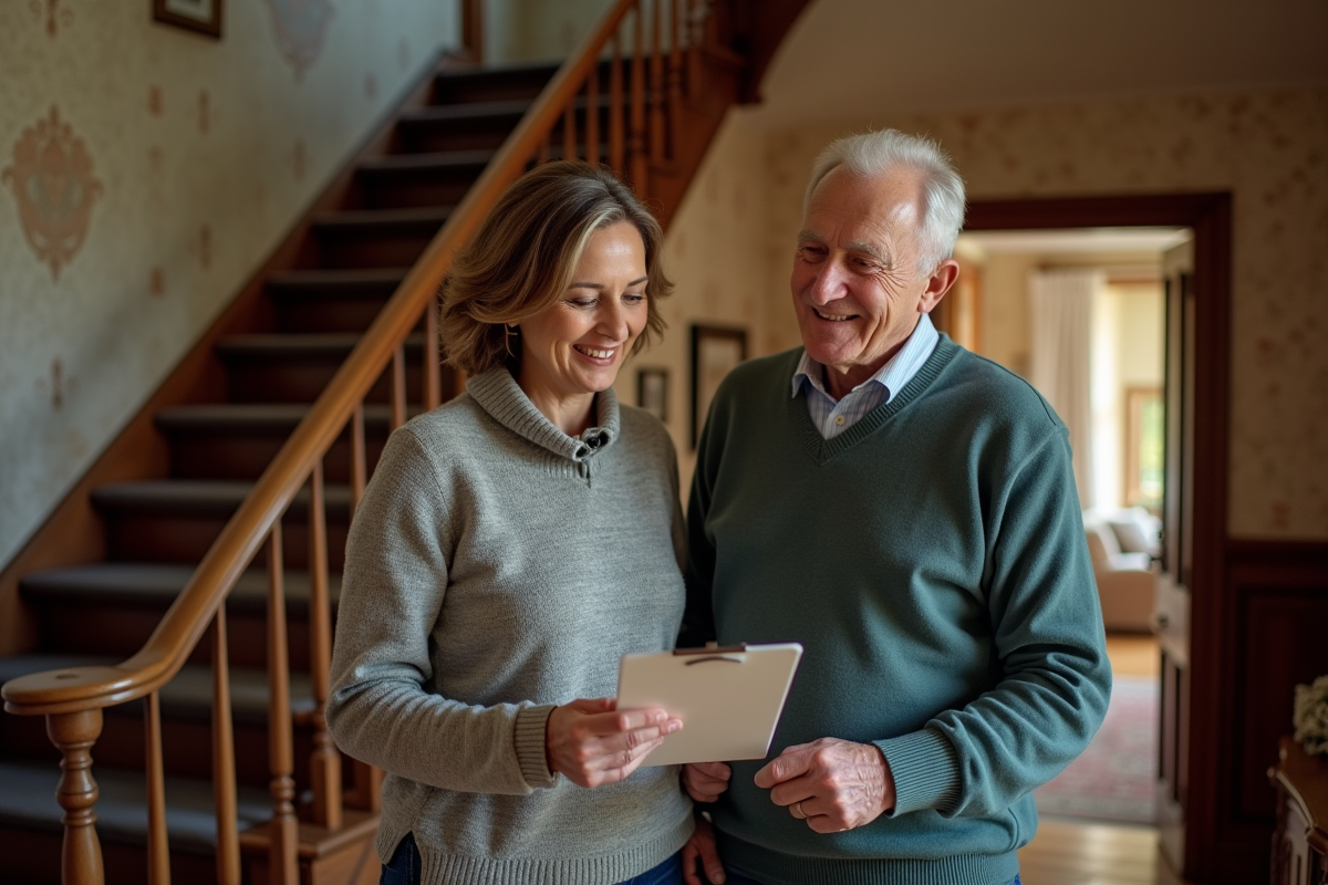 Une femme d'âge moyen et un homme âgé dans un foyer ancien