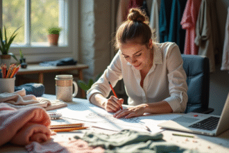 Créateur de mode esquissant des designs dans un studio lumineux