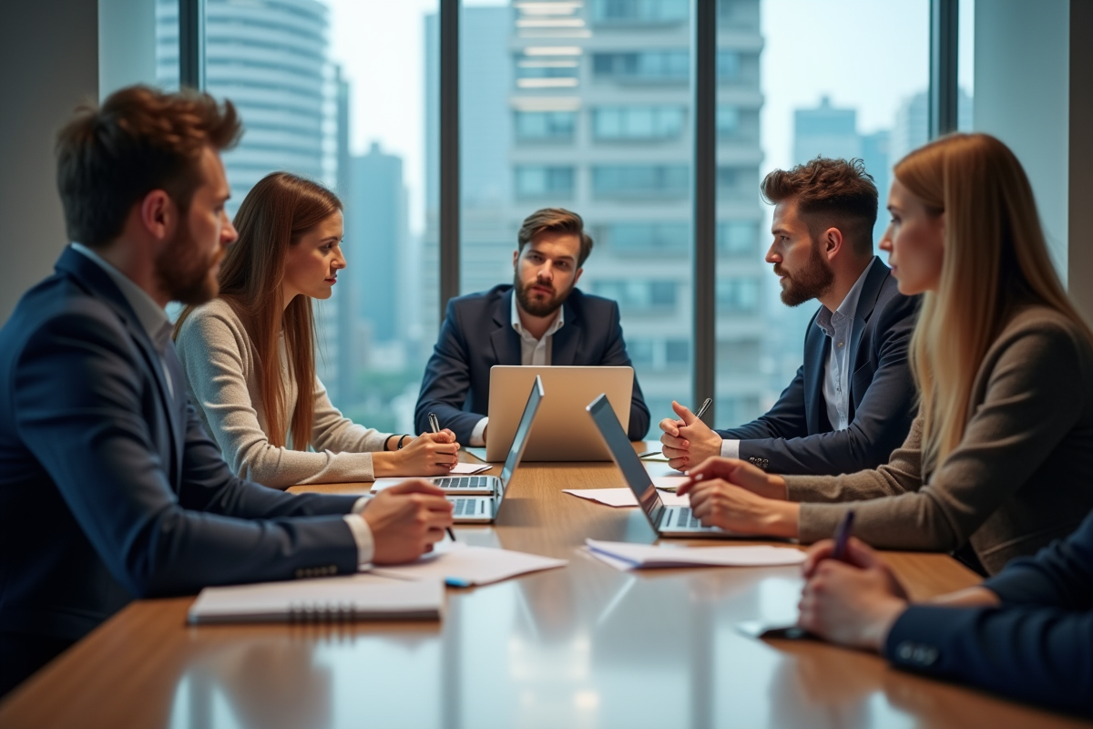 Groupe de professionnels en réunion stratégie digitale