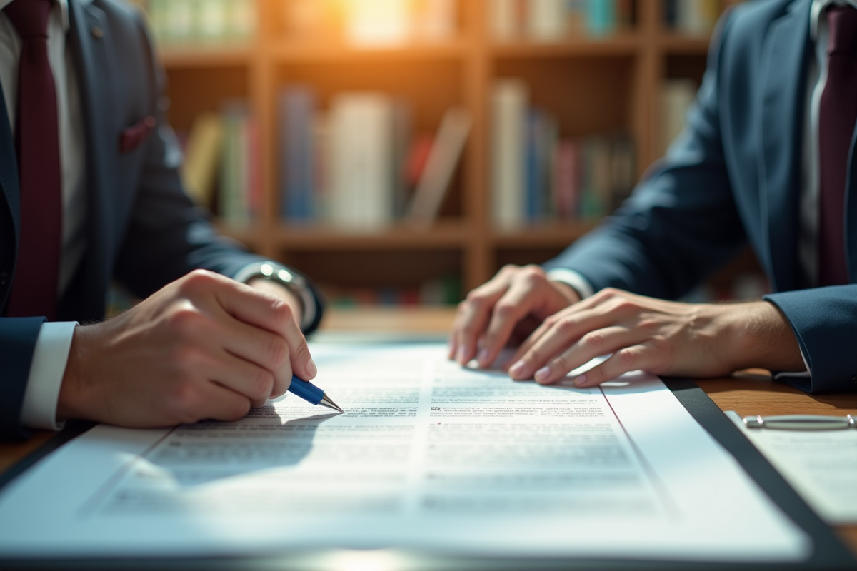 Expert juridique examinant un contrat lumineux