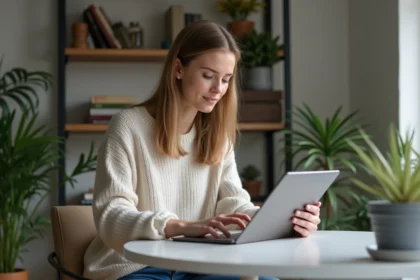 Jeune femme utilisant une tablette pour gérer du contenu