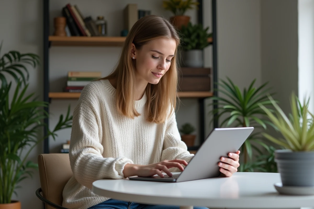 Jeune femme utilisant une tablette pour gérer du contenu