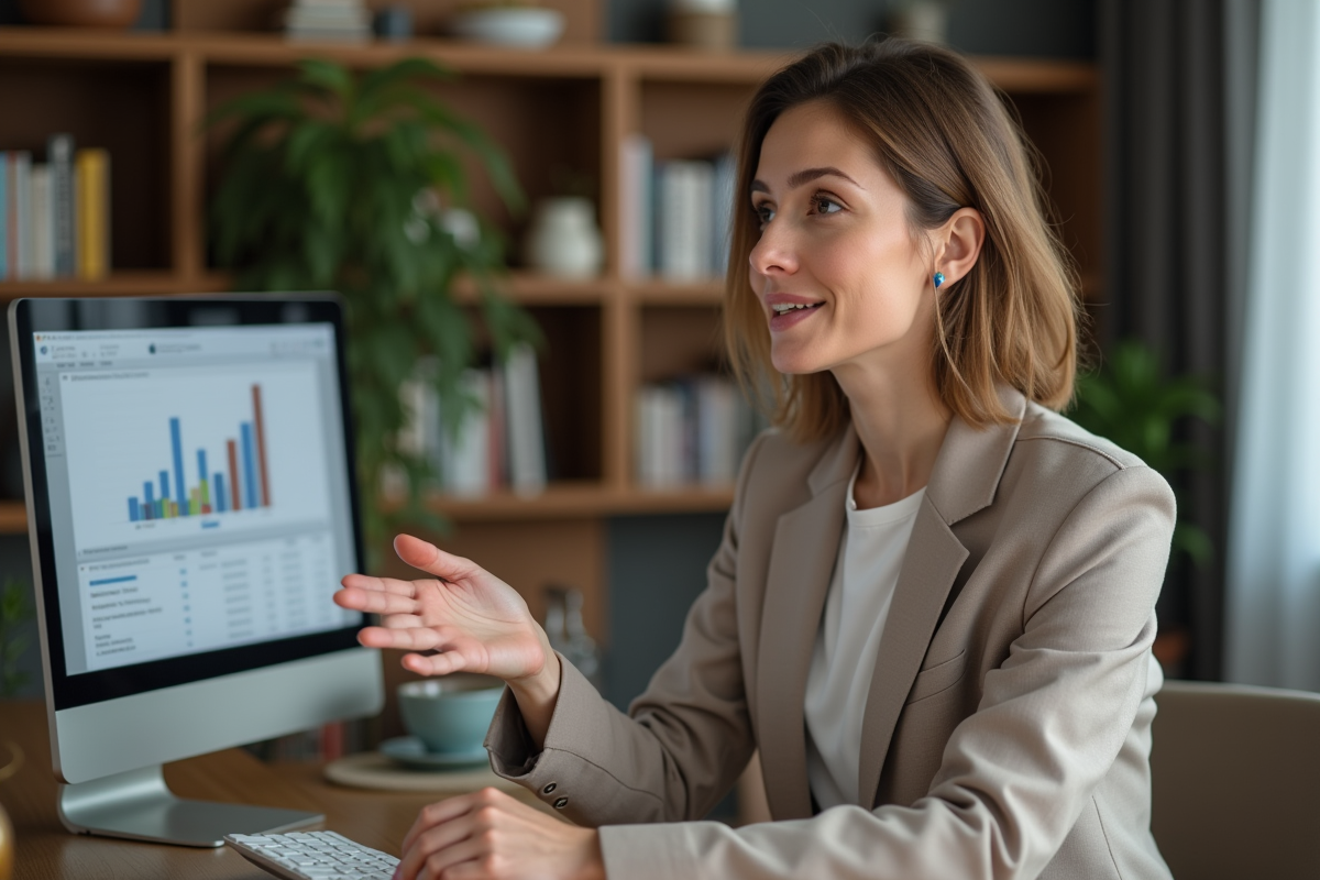 Femme en visioconference marketing à domicile