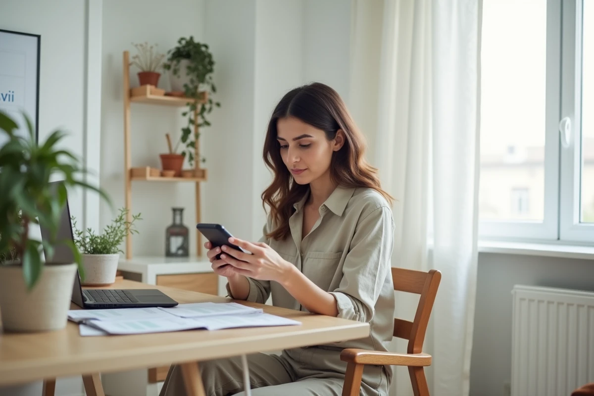 Femme turque indépendante gérant ses finances personnelles depuis son espace de travail à domicile