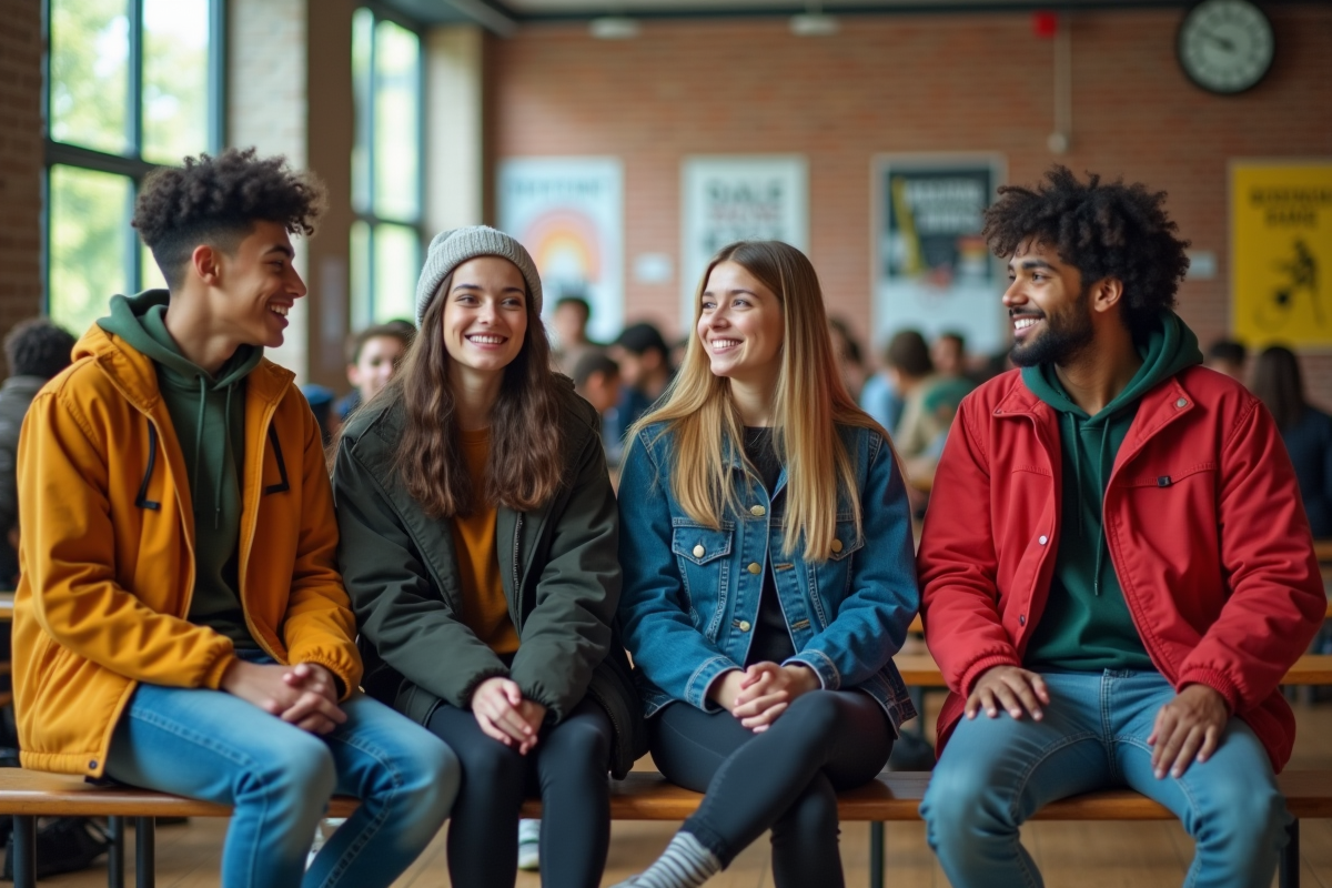 Groupe d adolescents dans un espace scolaire convivial