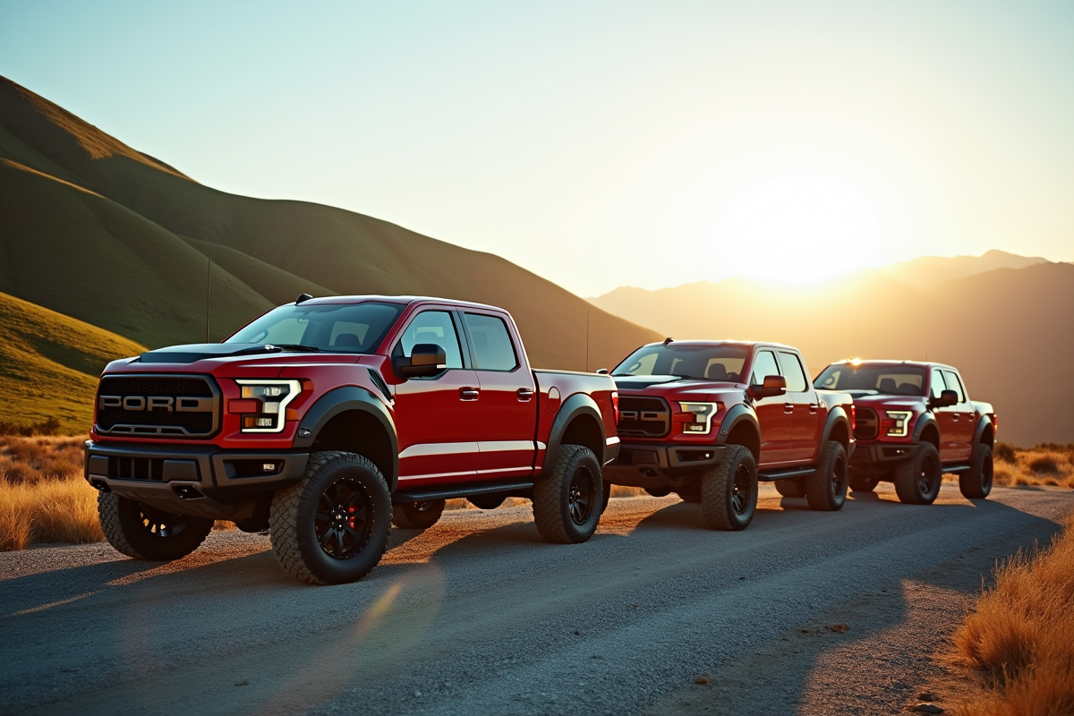 Groupe de pickups 4x4 sur chemin ensoleille