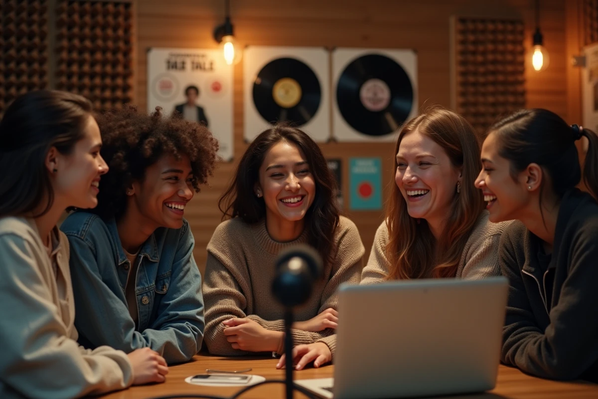 Groupe de jeunes en studio d