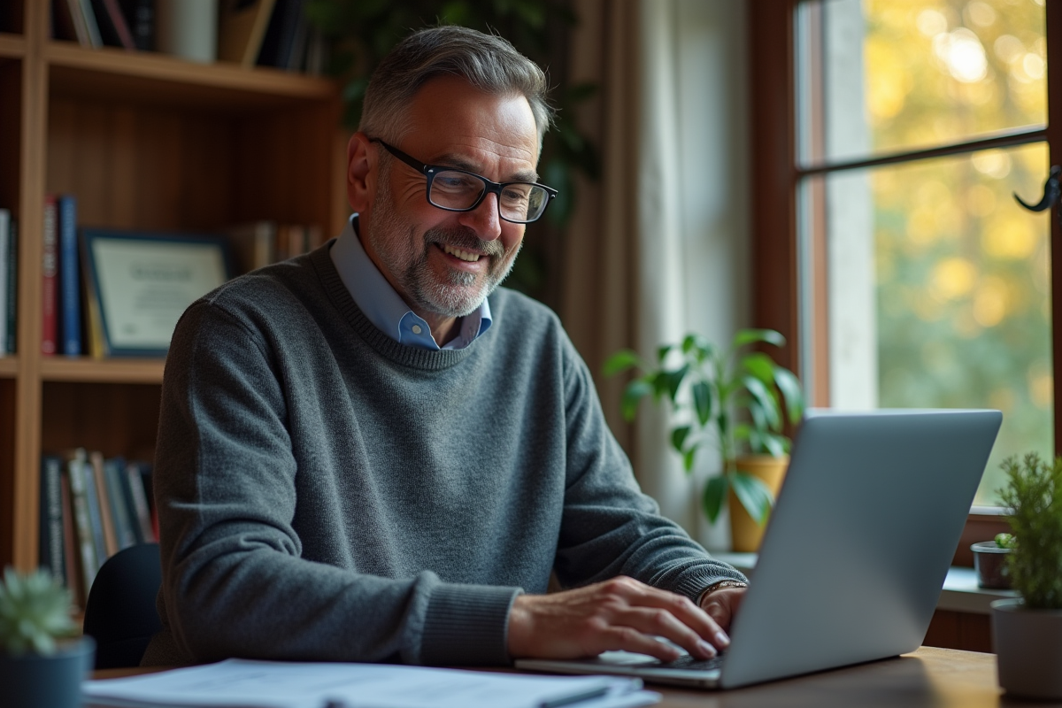 Homme d âge moyen examinant des graphiques sur son ordinateur