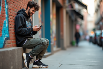 Jeune homme en mode urbain contre un mur de briques
