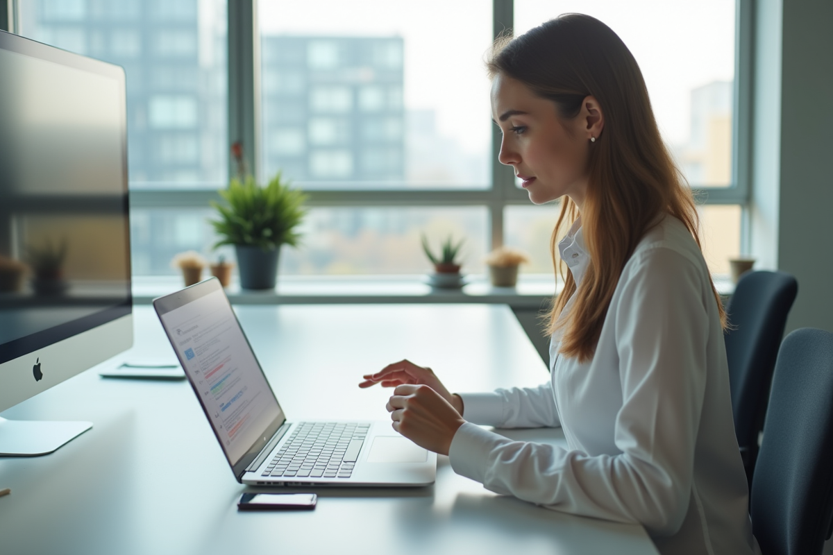 Jeune professionnel au bureau avec documents et lumière naturelle