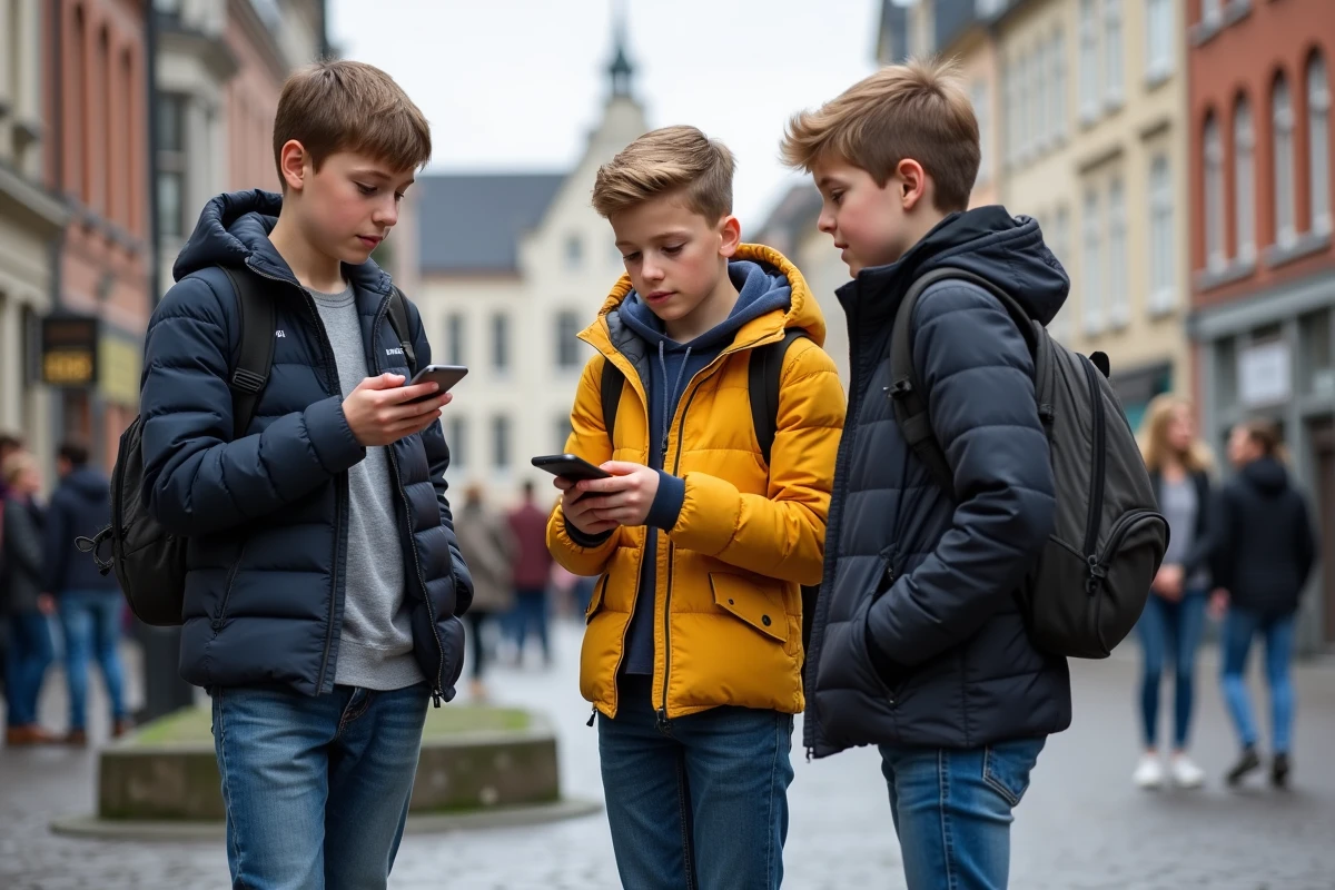 Trois adolescents autour d'une installation artistique à Lille