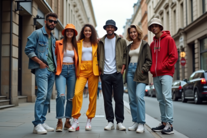 Groupe de jeunes mode 2000s dans la rue urbaine