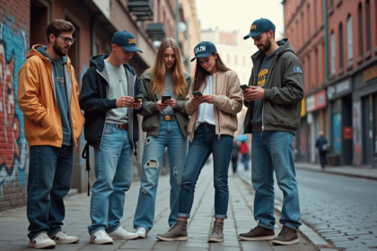 Groupe de jeunes adultes en streetwear vintage dans la ville