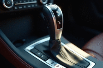 Zoom sur le levier de vitesse automatique dans une voiture moderne