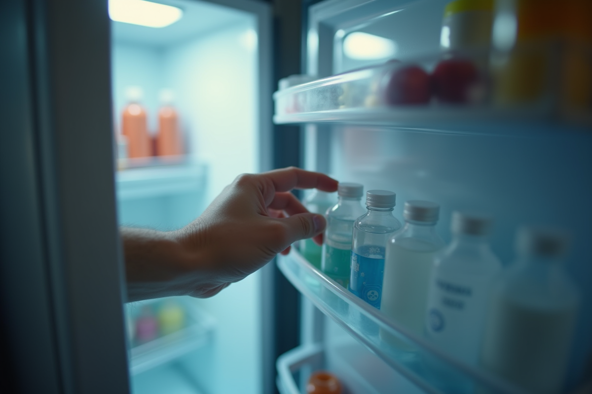 Main laissant la porte du freezer entrouverte