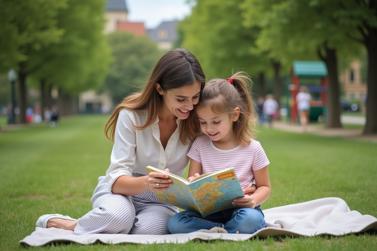 Mère et fille profitant d un pique nique dans un parc