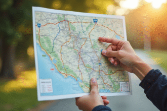 Personne tenant une carte routière avec conversion miles et km