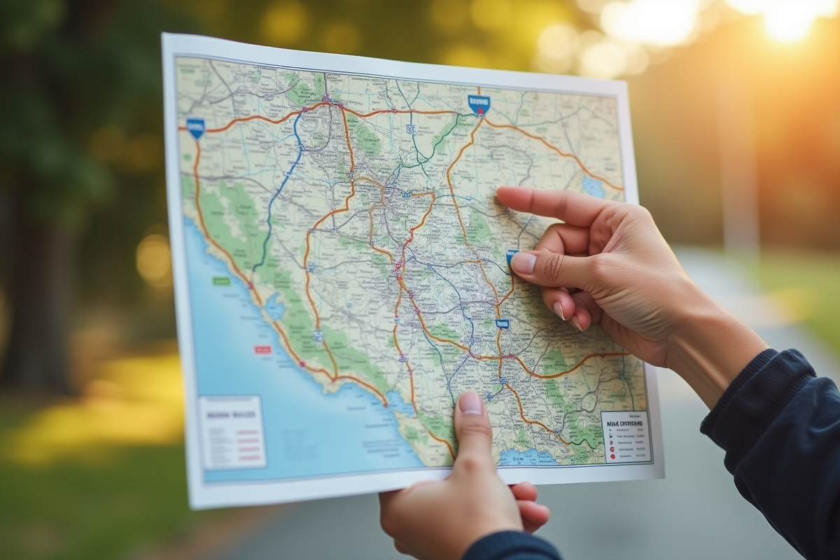 Personne tenant une carte routière avec conversion miles et km