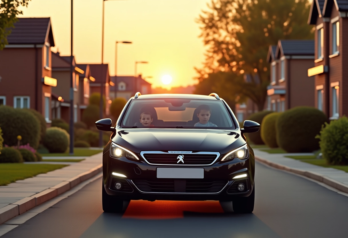 Peugeot 308 SW en ville avec enfants dans l arrière