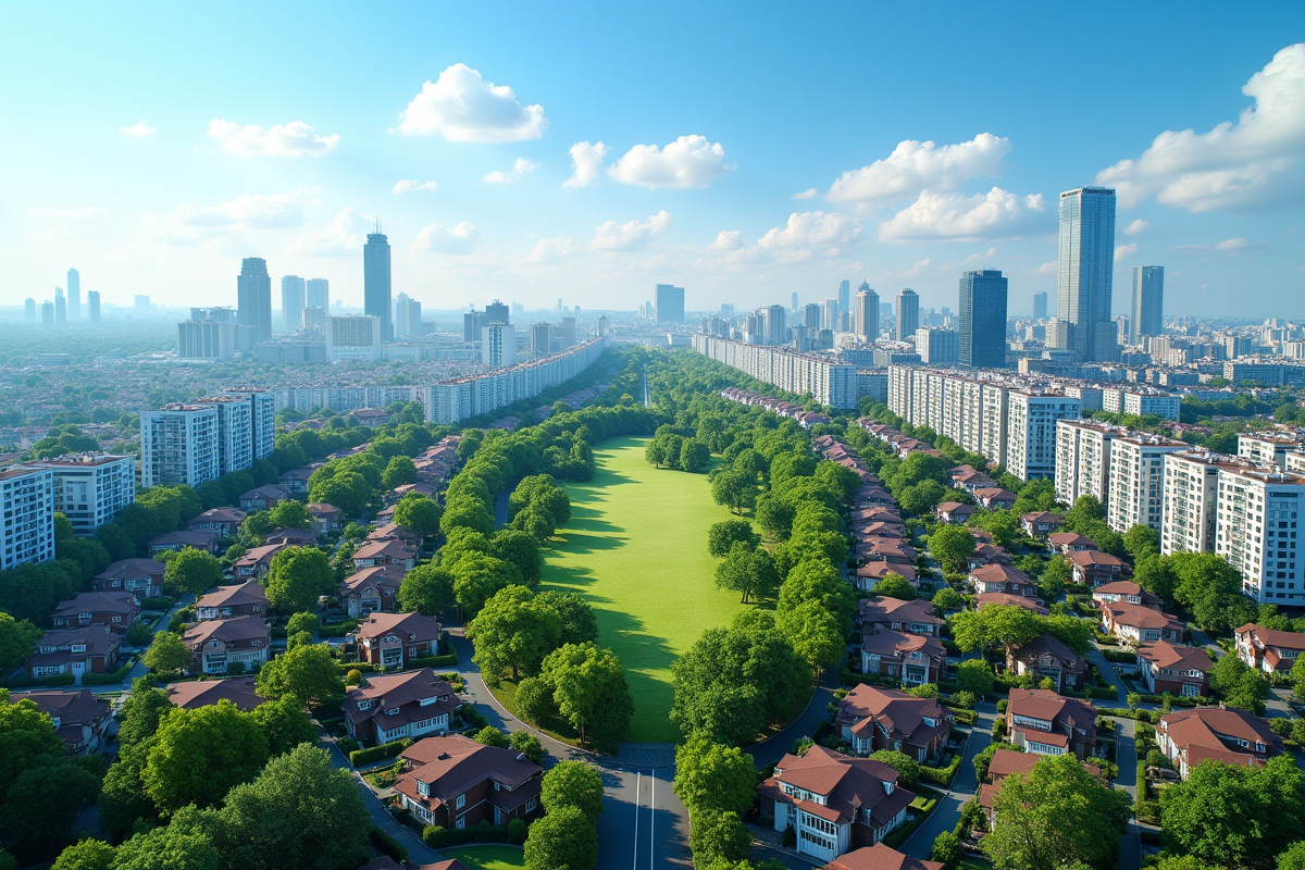 Quartier de ville avec zones résidentielles et espaces verts