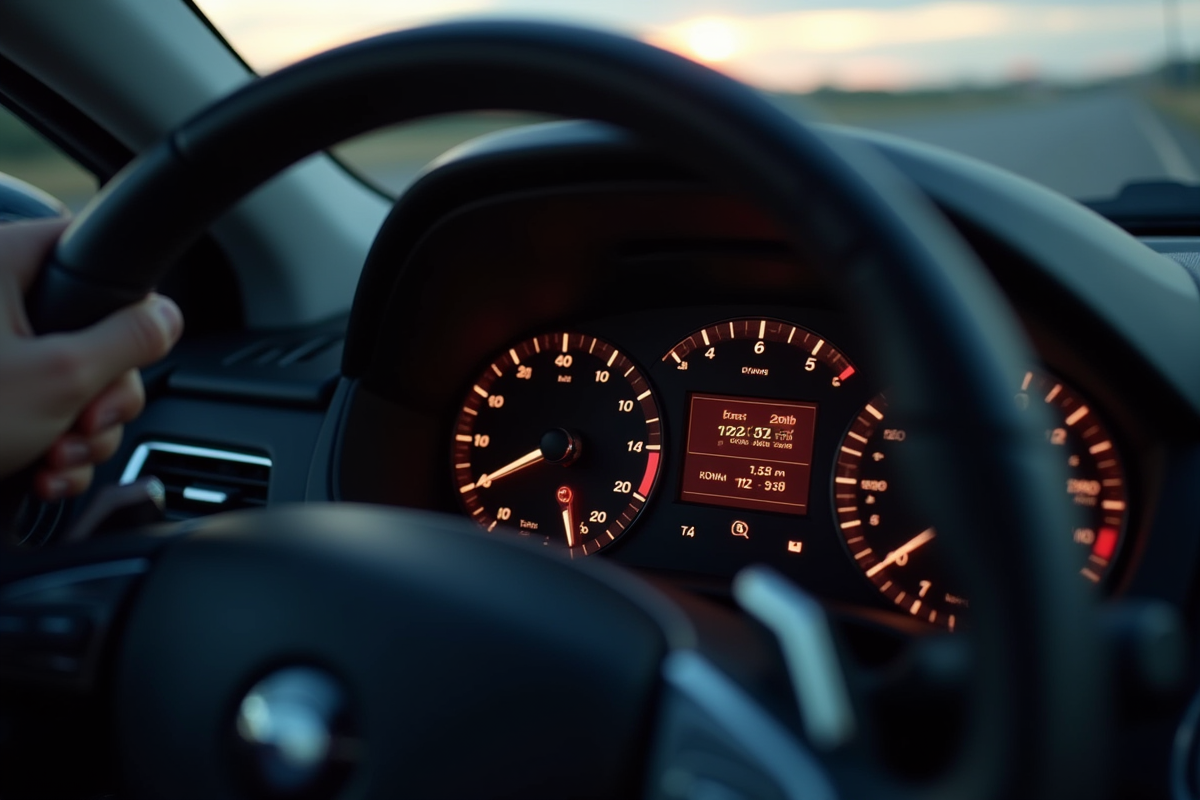 Tableau de bord de voiture avec compteur km et mph lumineux