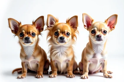 Trois chihuahuas miniatures aux poils différents en studio